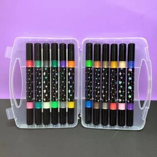 Caneta Marcadora Glitter Metalizada Ponta Dupla Conjunto De Canetinhas Colorir Bobby Goods 24 Cores em Oferta na Shopee