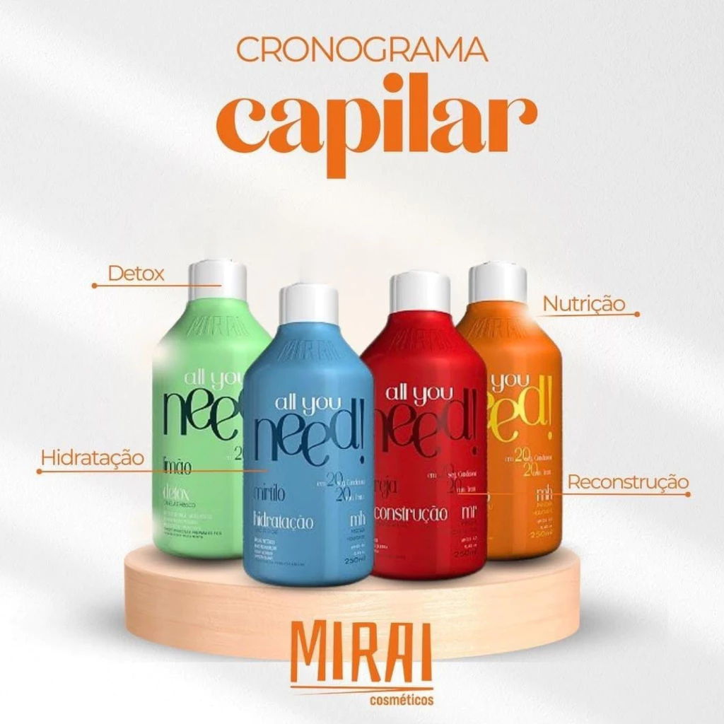 Kit Cronograma Capilar 4x Passos Tratamento Intenso Hidratação, Nutrição, Reconstrução e Detox Mirai 300ml