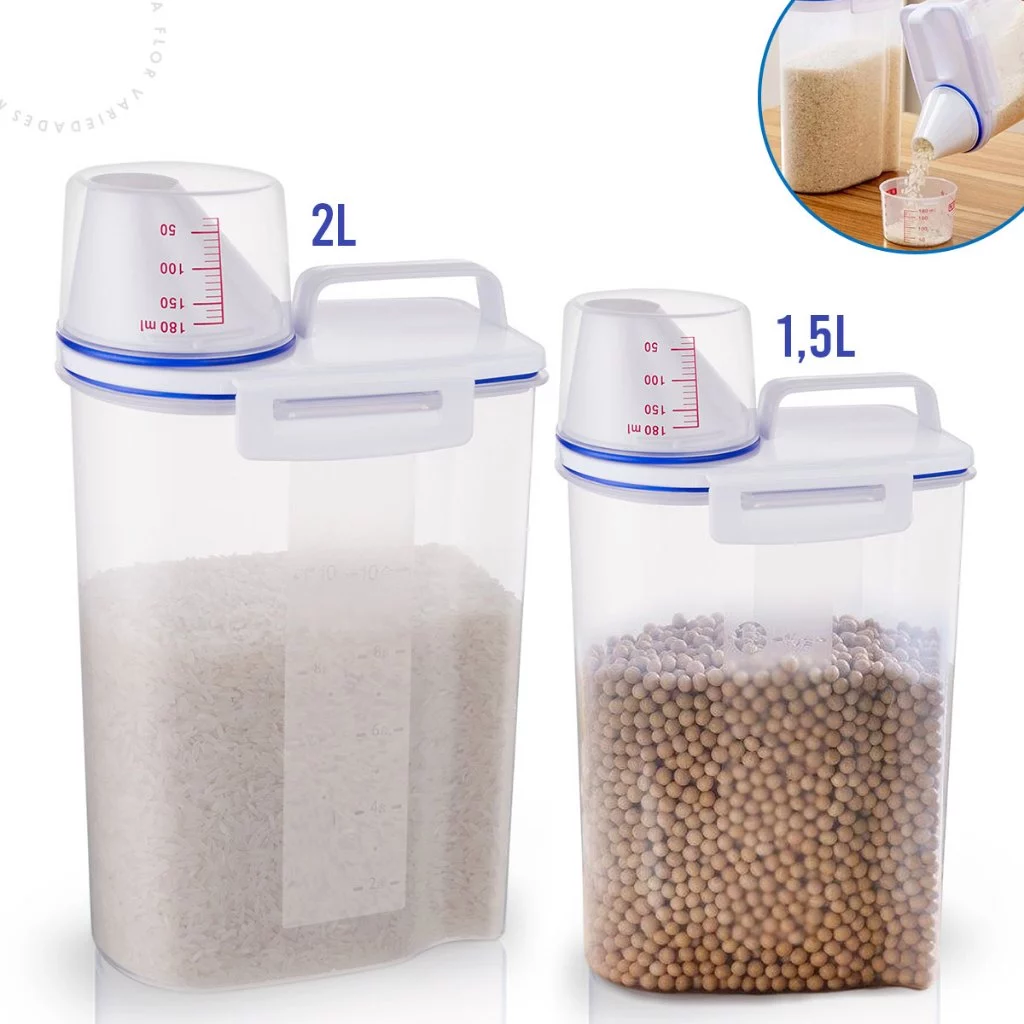 Pote Hermético Com Copo Medidor Dispenser Organizador Dosador Multiuso Porta Mantimentos 2L 1,5L — foto 2 de 4