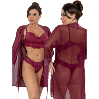 Kit de 1 Conjunto De Lingerie Luxo + 1 Robe Kimono Sensual acompanha calcinha fio Dental