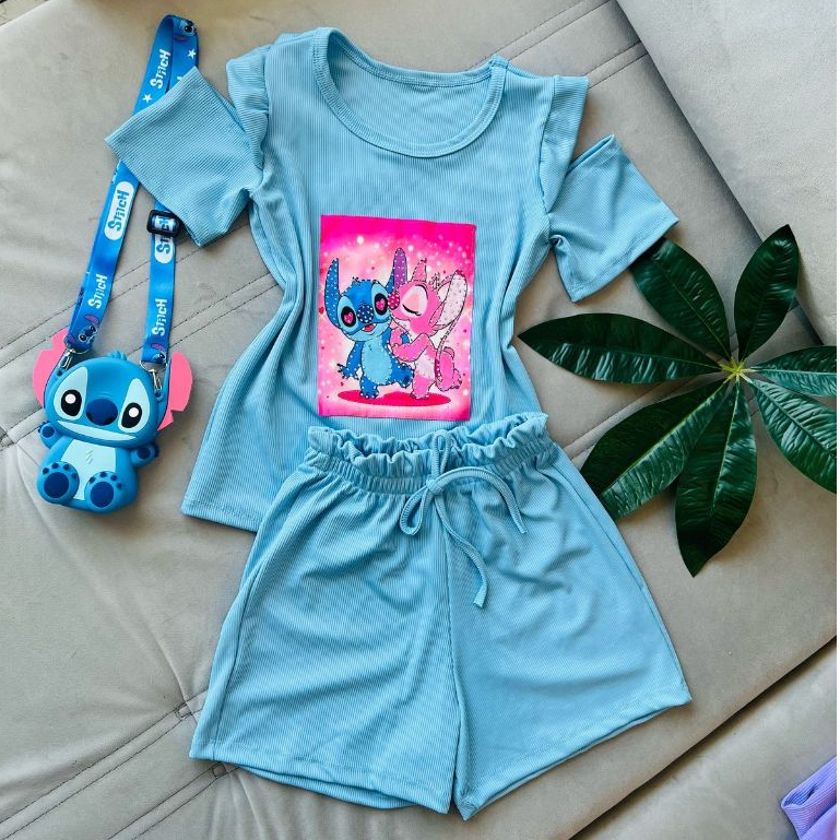 Conjunto infantil stitch menina verão /conjunto stitch ribana moda ...