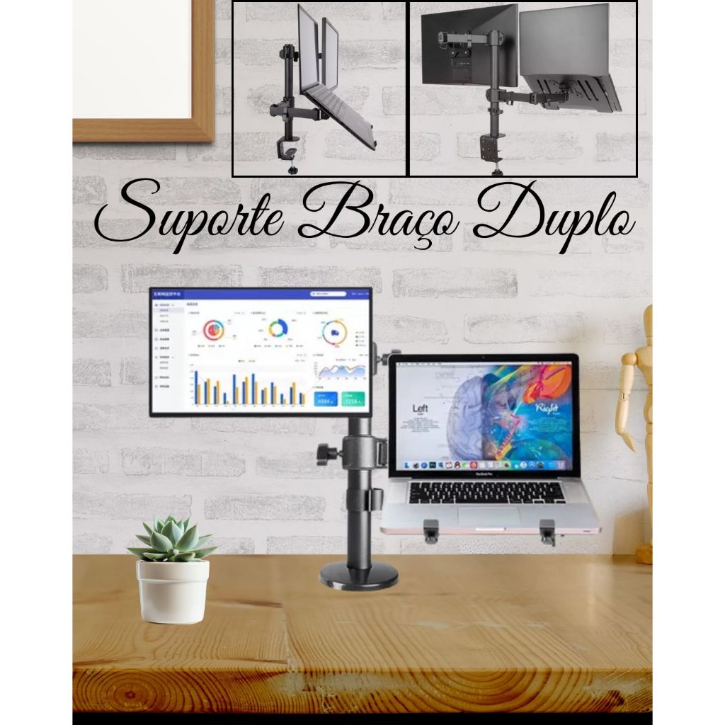 Suporte duplo para Monitor Articulado 10 a 27 Polegadas | Shopee Brasil