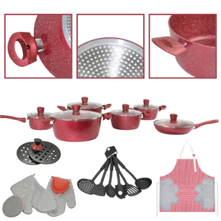 Jogo De Panela Antiaderente Com Indução Vermelha 26 Peças Kit De Panela Para Cozinha Com Acessórios
