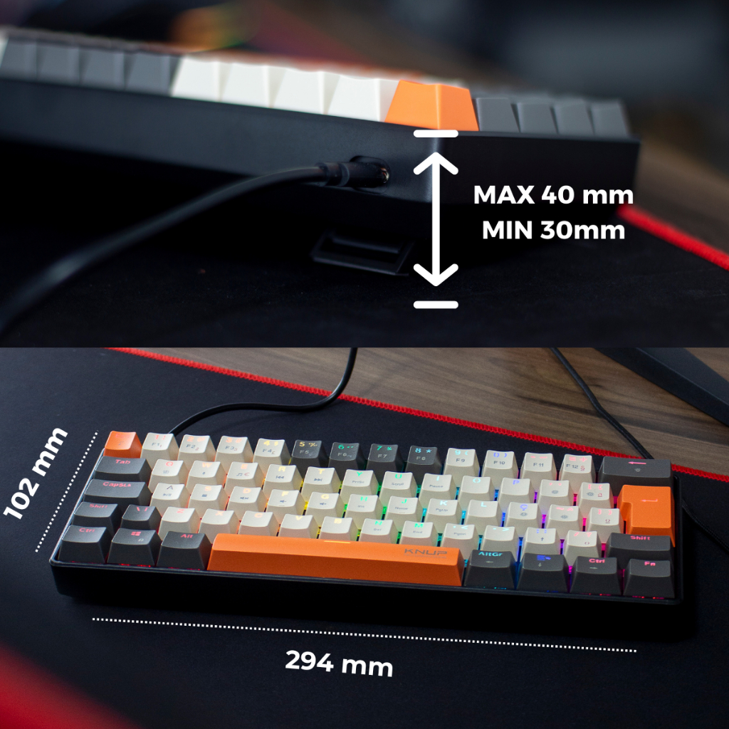 Teclado Mecânico Gamer 60% com Fio Preto Laranja Cinza Swich Azul