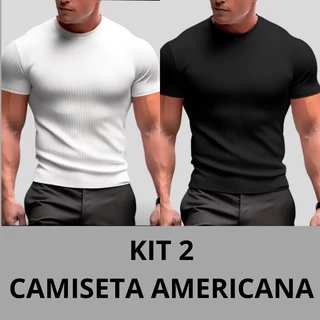 Kit 2 Camisetas Camisas Masculina Canelada Americana Blusa Americana Masculina Camisa Slim Americana Justa Ao Corpo