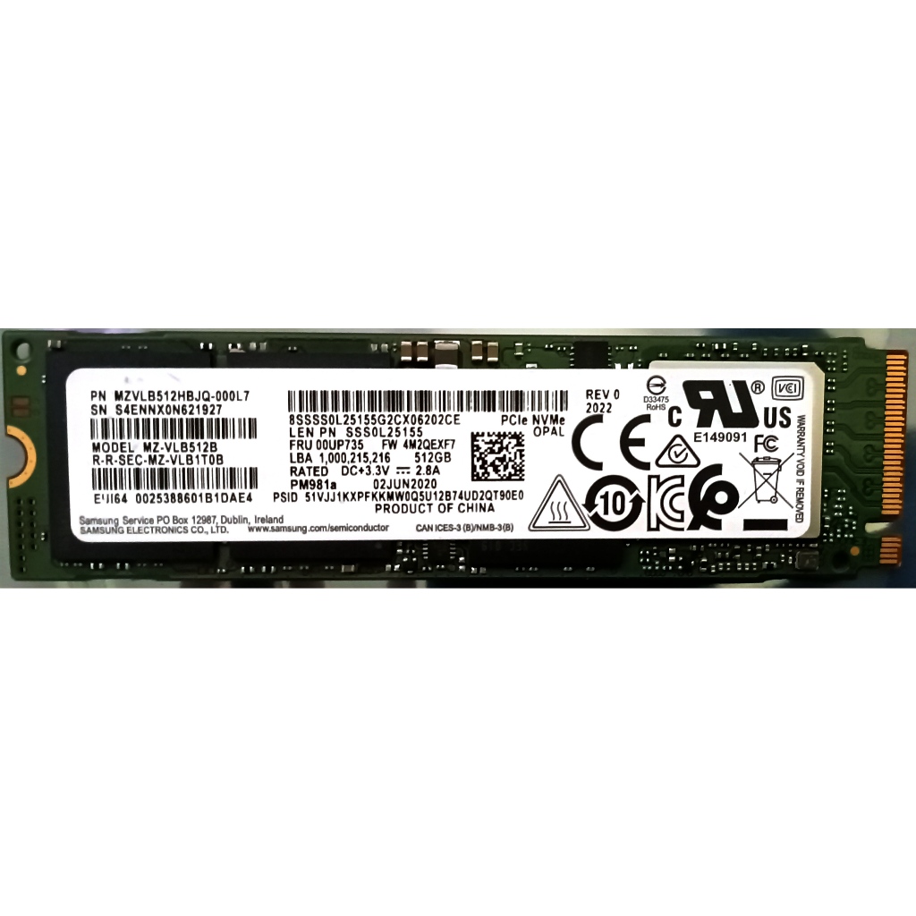 Ssd Nvme Samsung Pm981a 512 Gb M2 2280 Gen3 X4 (Usado) | Shopee Brasil