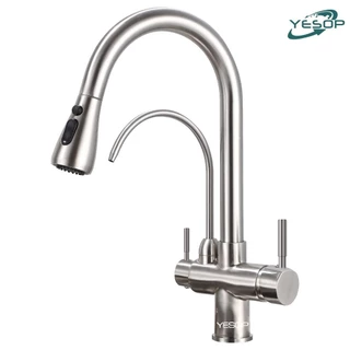 Torneira Gourmet Cozinha Com Saída De Filtro Aço Inox Prata Escovado Yesop
