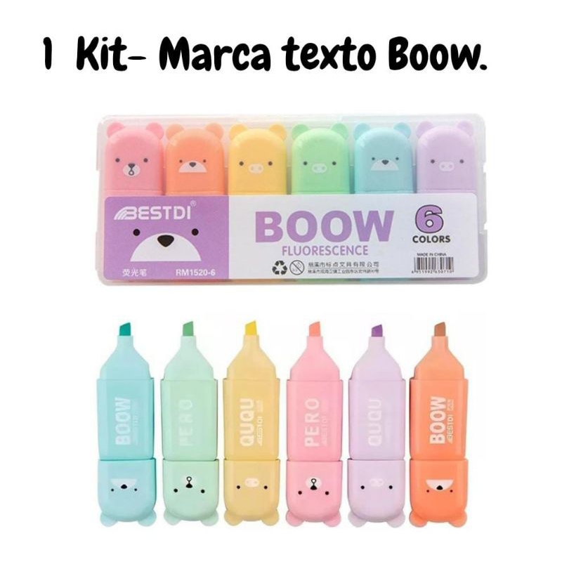 Kit com 06.marca texto - Boow Fluorescente - Bichinhos. | Shopee Brasil