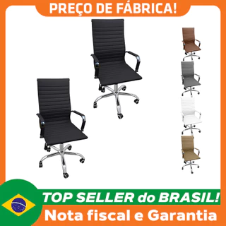 Kit 2 Cadeiras Eames Esteirinha Presidente Alta Estofada Couro