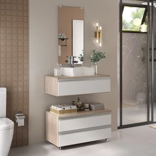 Gabinete Banheiro Creta 80cm com Cuba e Espelheira – Completo em Oferta na Shopee