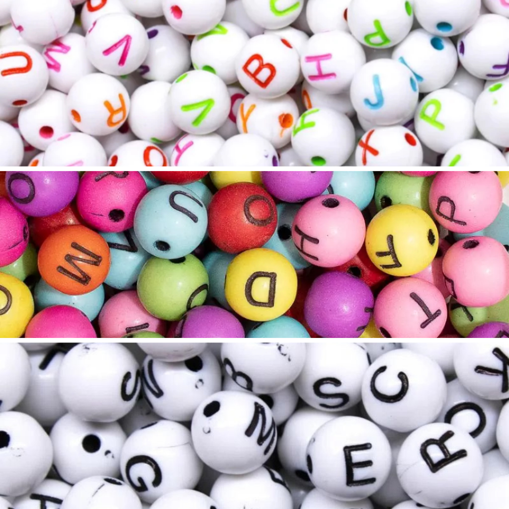 Bola 8mm com LETRAS miçanga entremeio 8mm RWR | Shopee Brasil