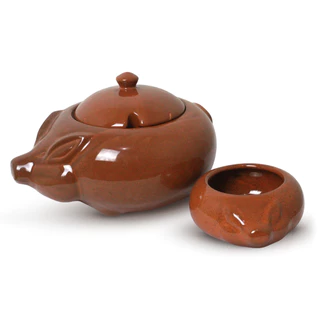 Kit Porco Grande Com Tampa Porco Pequeno Cerâmica Louça Cozinha Feijoada Decoração Mesa Posta Festas Restaurante