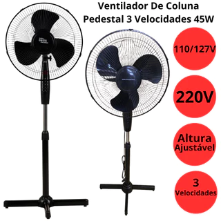 Ventilador de Coluna Chão Preto Ajuste de Altura Forte e Silencioso 130cm Barato Pronta Entrega em Oferta na Shopee