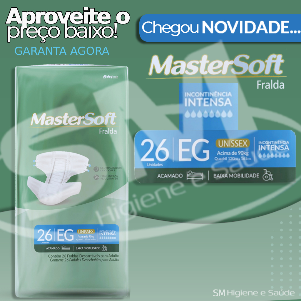 Fralda Adulto Mastersoft Econômica G 26 Un Para Incontinência Intensa ...