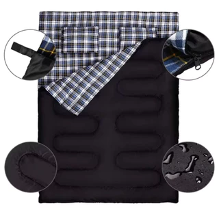 Saco de Dormir Casal Travesseiro Flanela 225*150cm Impermeável Envelope Camping Preto WCT FITNESS