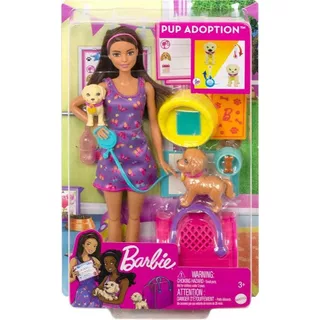 Boneca Barbie Morena Adota Cachorrinho Mattel