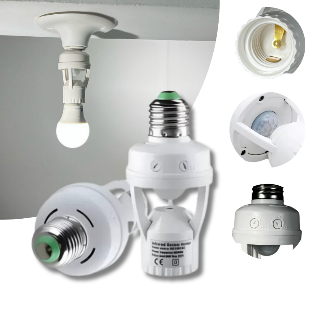 Sensor Movimento Bocal E27 Temporizador Lâmpada Infravermelho Luz Fotocélula