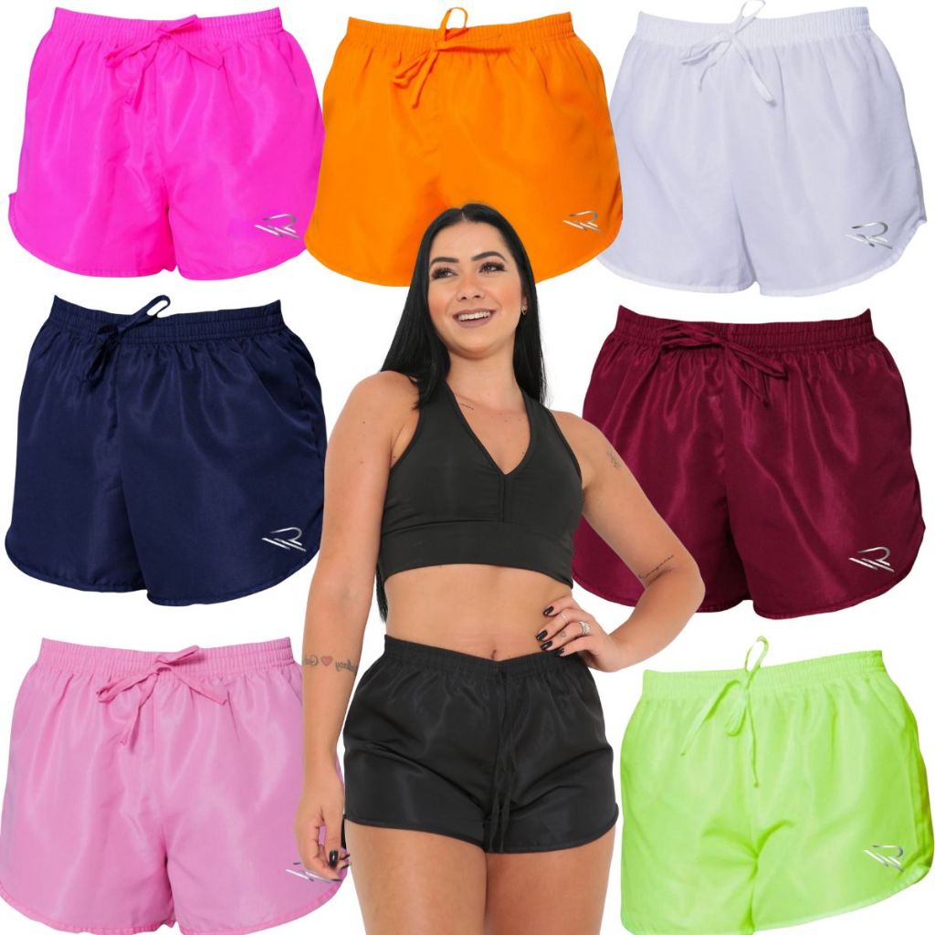 Kit com 4 Shorts Tactel Moda Praia Feminino Shortinho tecido leve envio ...
