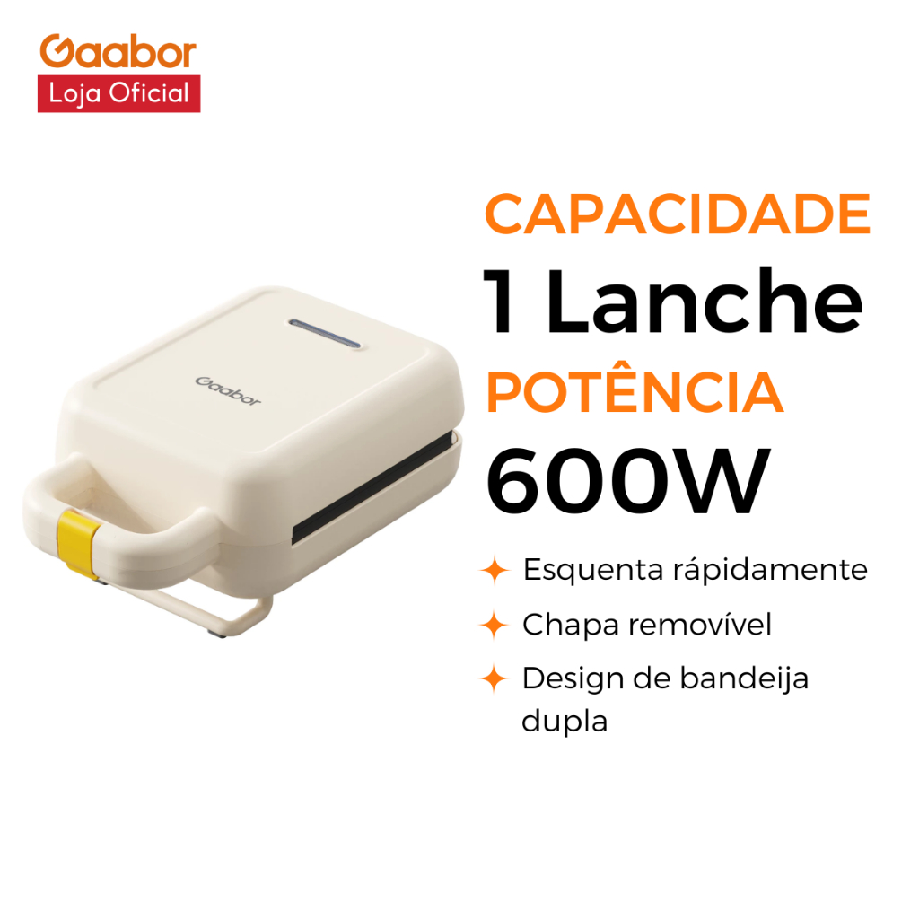 Mini Sanduicheira Elétrica Gaabor Grill Antiaderente 600w Grelha Removível