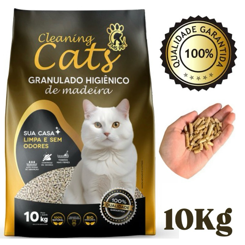 Pct C/10 Kg Granulado Higiênico de Madeira Cleaning Cats | Shopee Brasil