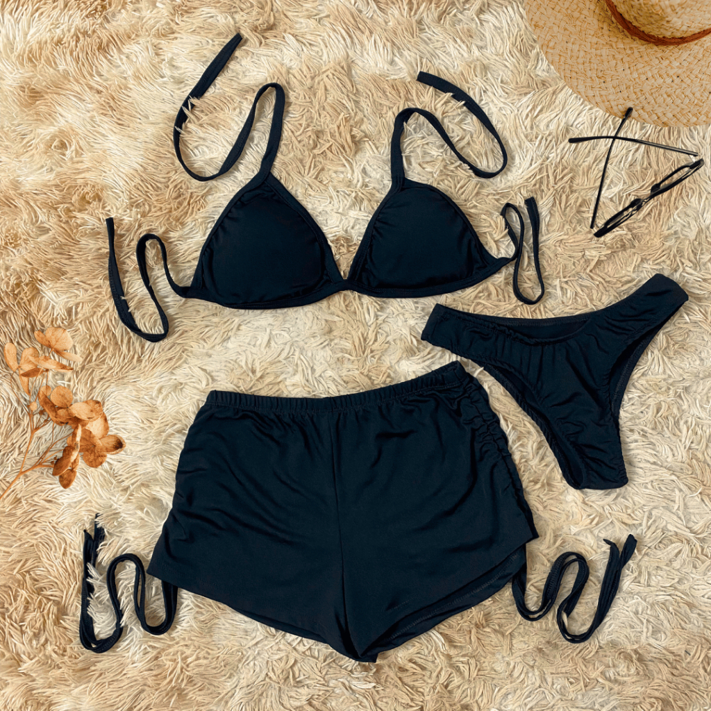 Biquíni com Shortinho Conjunto Praia Feminino 3 Peças Moda Praia ...