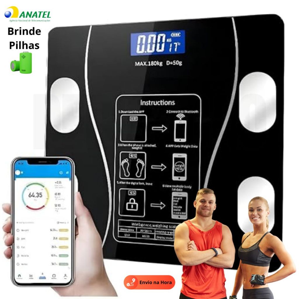 Balança Corporal Bioimpedância Inteligente Digital – Medição Precisa de ...