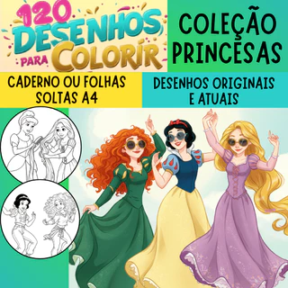 Caderno de desenhos para colorir PRINCESAS - 120 Desenhos (2 por folha) - Livrinho de colorir, livro infantil, Meninas em Oferta na Shopee