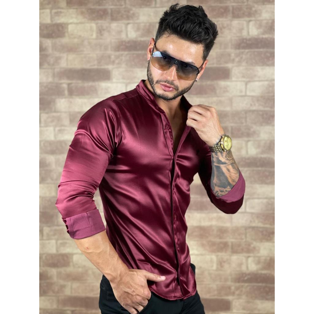 Camisa Social Slim Masculina Acetinada Premium | Shopee Brasil