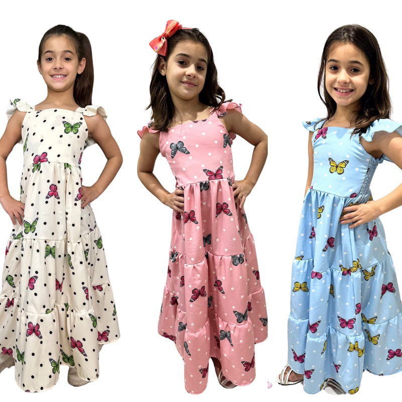 Vestido Longo Infantil Juvenil Menina alcinha 3 marias regata babado ...