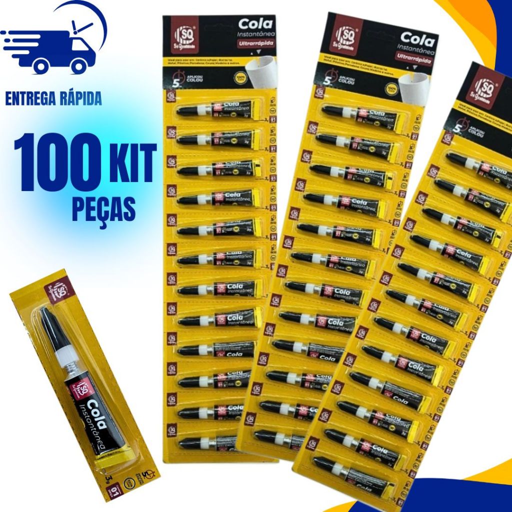 KIT 100 Super Cola Instantânea Tubo 3g Ultra Rápida Adesivo ...