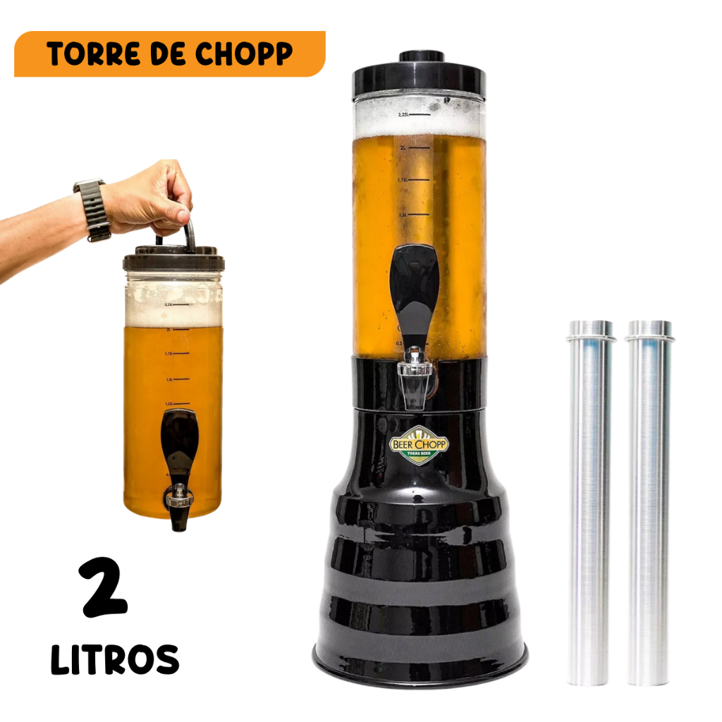 Chopeira Torre Beer 2 Litros Cerveja E Chopp Base Giratória Copo Com ...