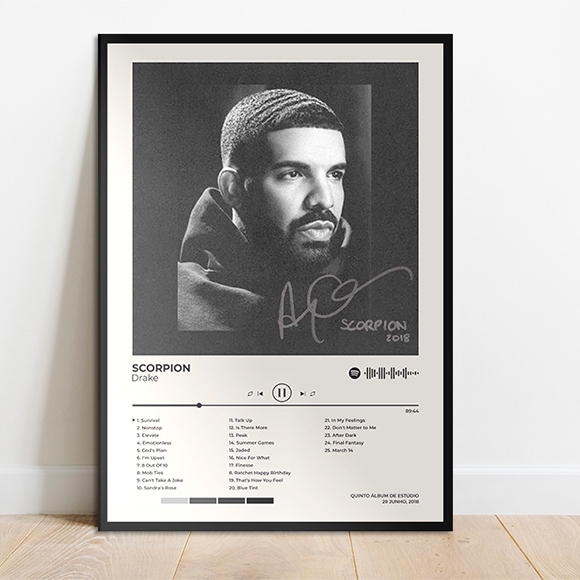 Quadro Placa MDF Spotify Drake Scorpion Take Care Nothing Was the