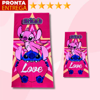 Toalha De Banho E Rosto Boca Lancheira Infantil Lilo Stitch E Angel Rosa em Oferta na Shopee