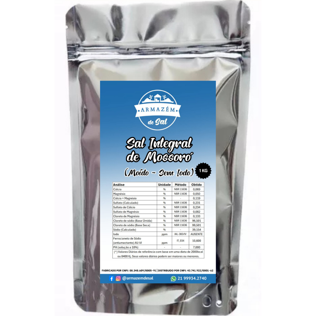 Sal marinho integral moído 1kg + Sal integral grosso 1kg