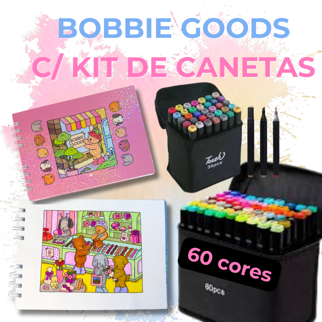 Kit 2 Livros Para Colorir Bobbie Goods Gliter + Canetinhas Canetas de ...