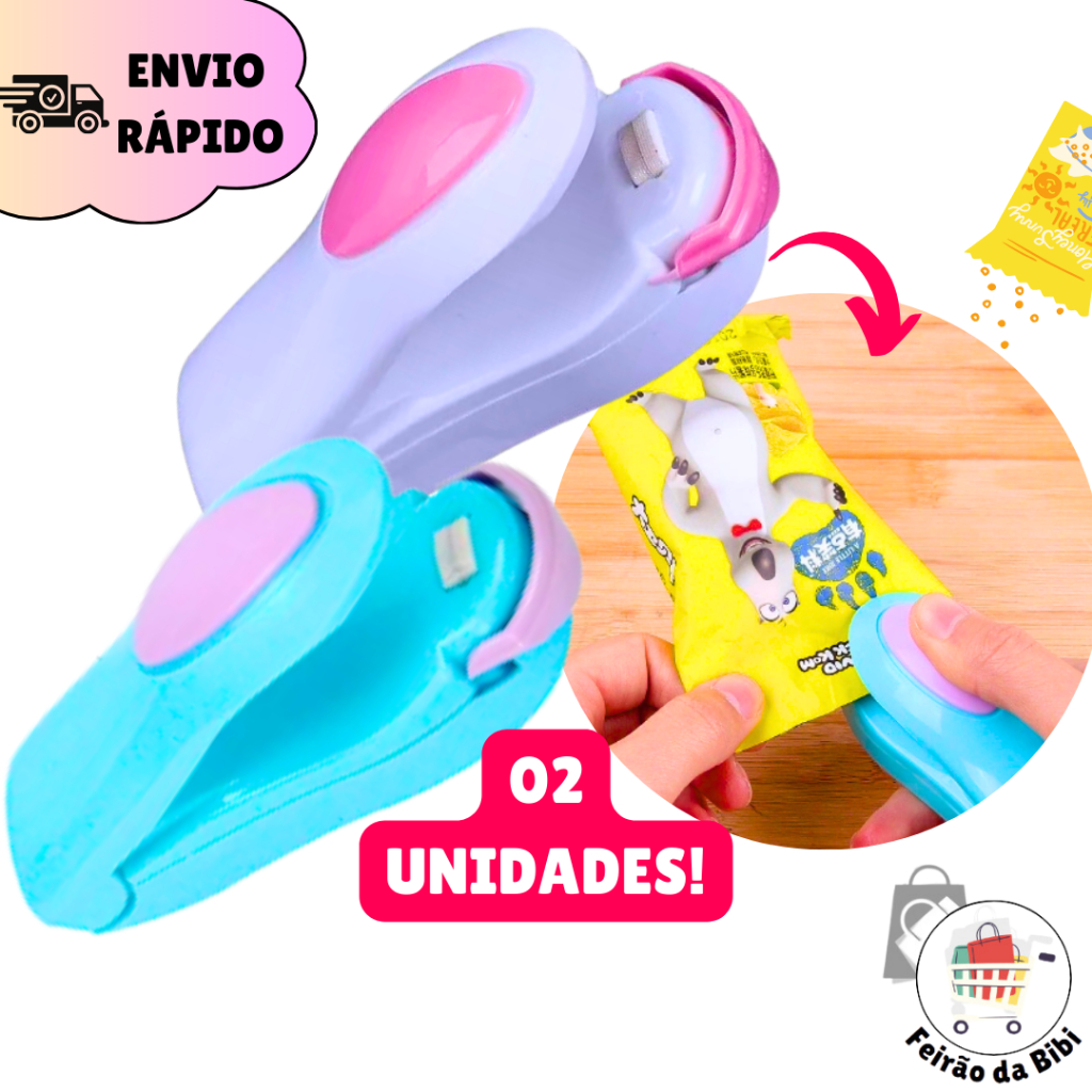Kit 2 Mini Selador de Embalagens Cereais Salgadinhos Bolachas Selar ...