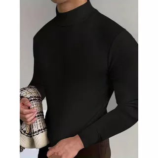 Camisa Gola Alta Masculina - Manga Longa Slim Fit