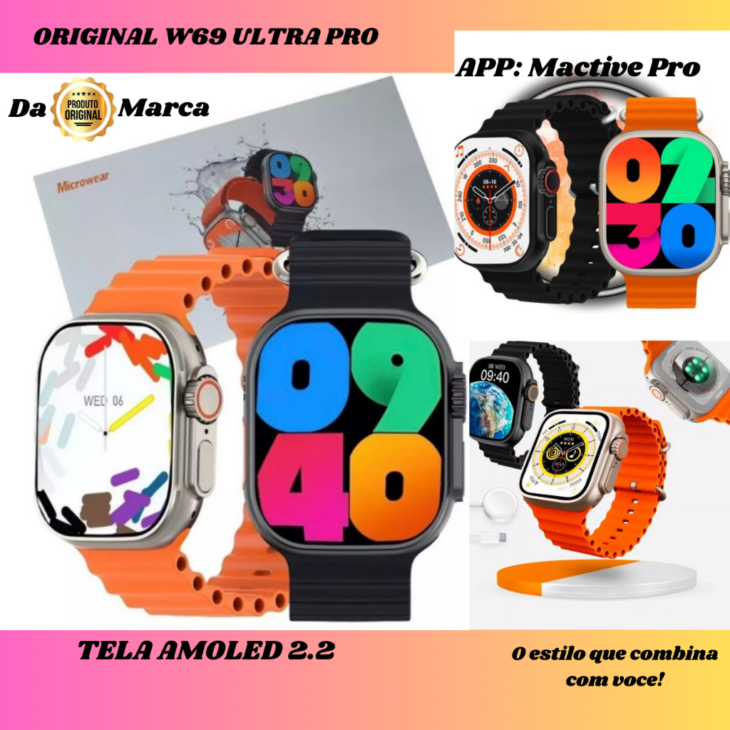 Smartwatch W69 Ultra Plus Série 9 Microwear 2GB ROM Bússola 49MM GPS NFC Original