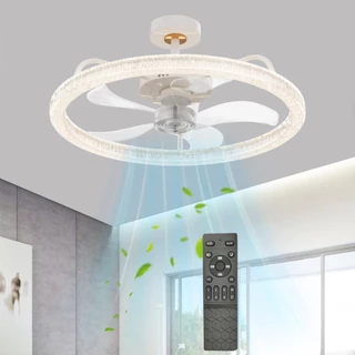 Ventilador de Teto Com Led Lâmpada 3 Tipos de Luz Controle Remoto Baixo Ruído 110-220V Branco