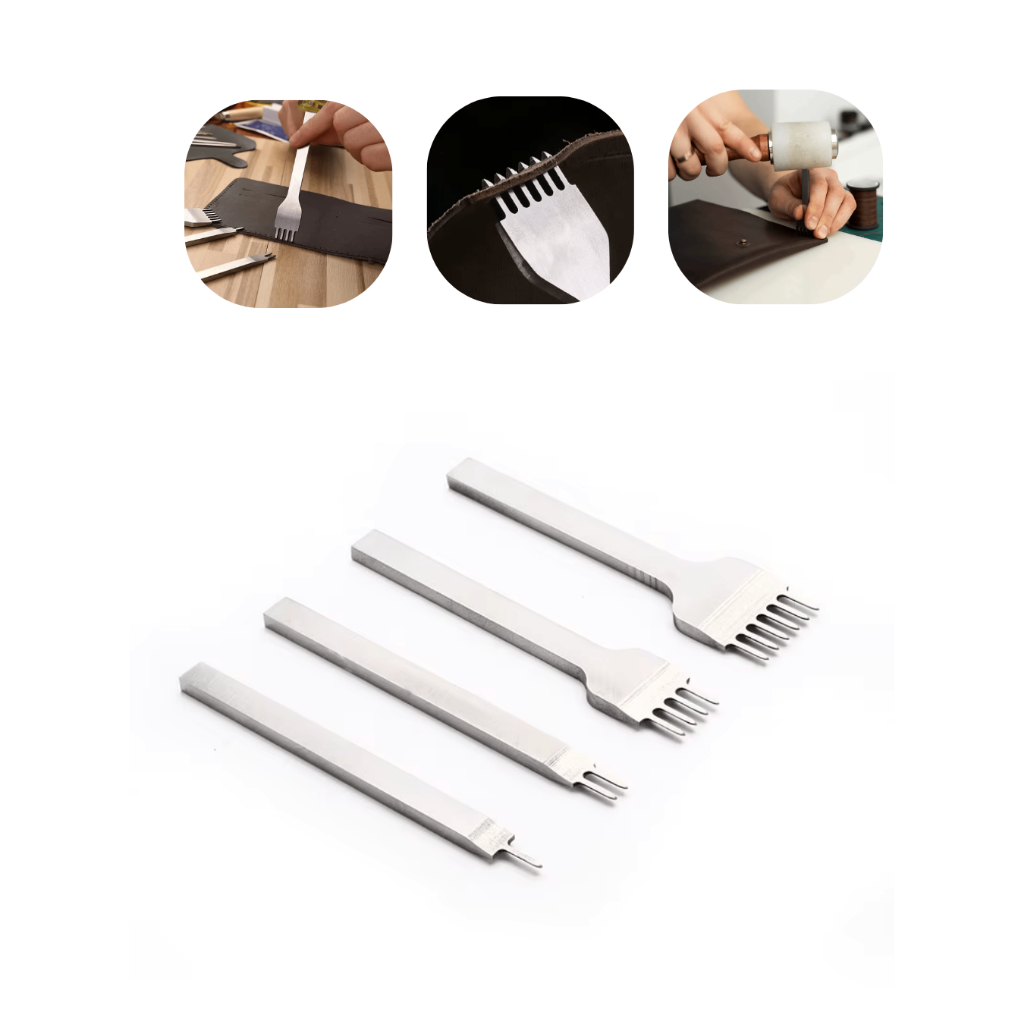 Kit Cinzel para Furar Couro 4mm – Garfos Puncher Vazador para Artesanato