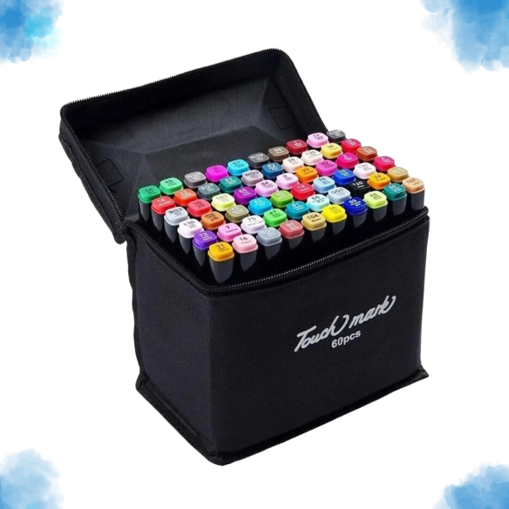 Estojo com 60 Canetas Marcadora De Ponta Dupla Para Colorir Canetinhas ...