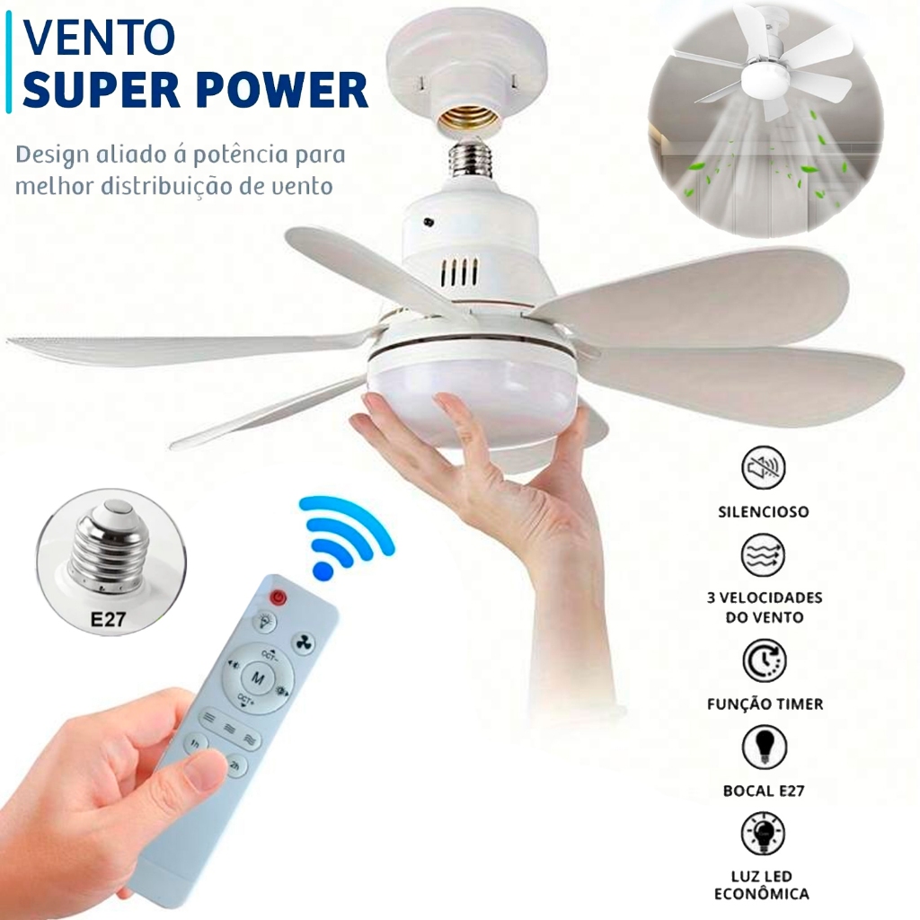 Ventilador De Teto Wind Light Silencioso 3 Velocidades Controle Remoto ...