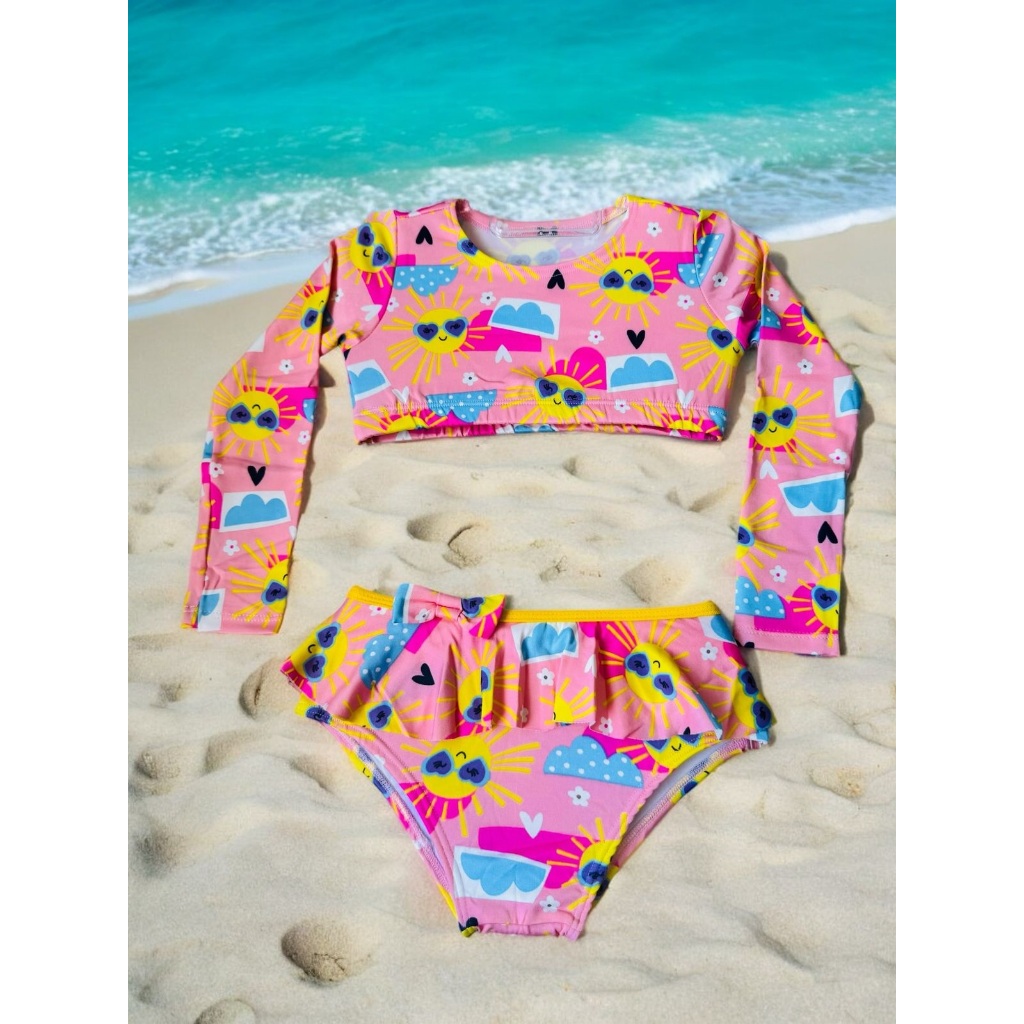 Biquini Infantil e Juvenil Manga Longa Moda Praia Menina Verão Roupa ...