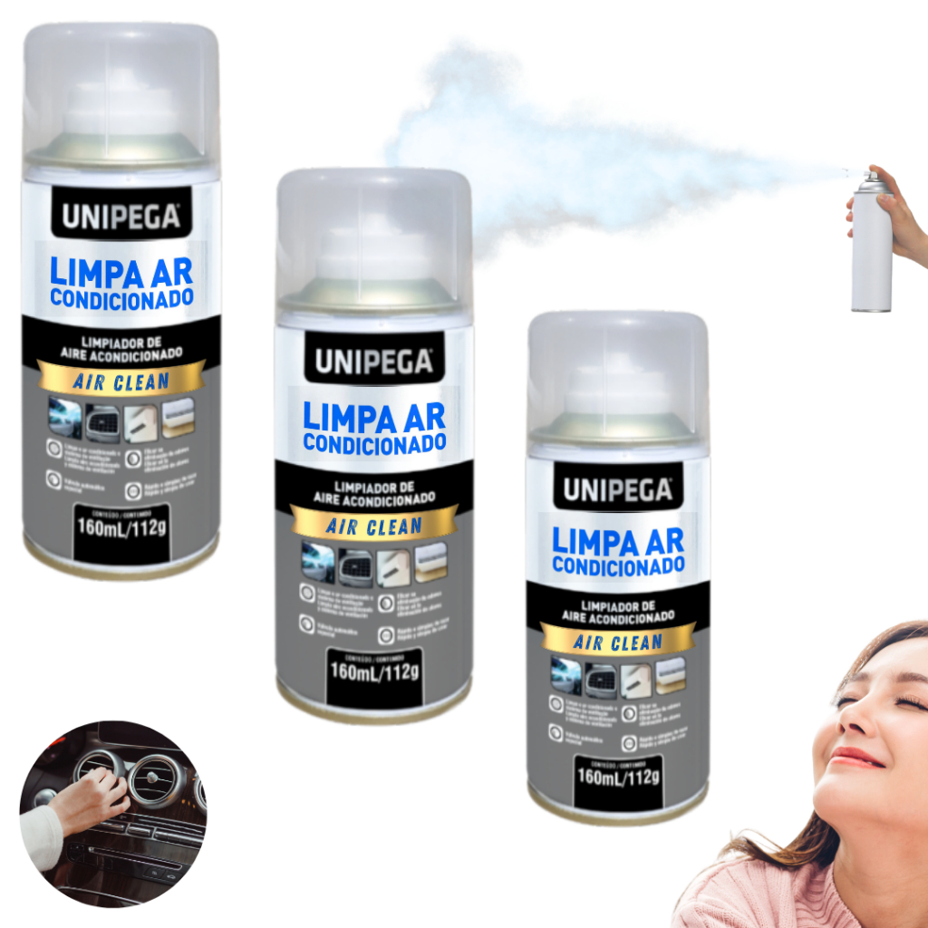 Kit 3 Spray Limpa Ar Condicionado Automotivo Aromas Unipega | Shopee Brasil