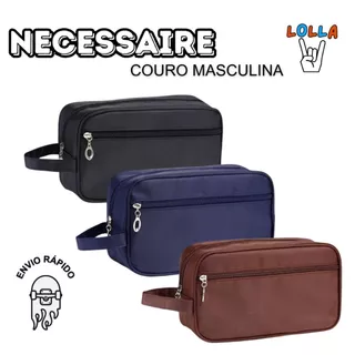 Necessaire de Couro Masculina Com Alça Lateral Para Viagem e Shows em Oferta na Shopee