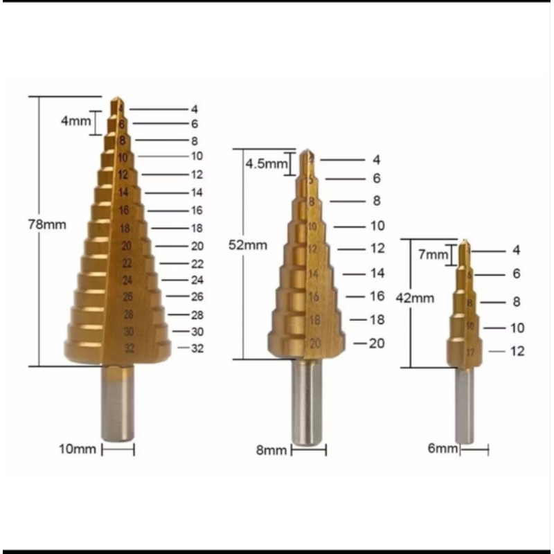 kit 3 Broca Escalonada Cone De 4 A 32mm De Aço Rápido Espiral 15272 ...