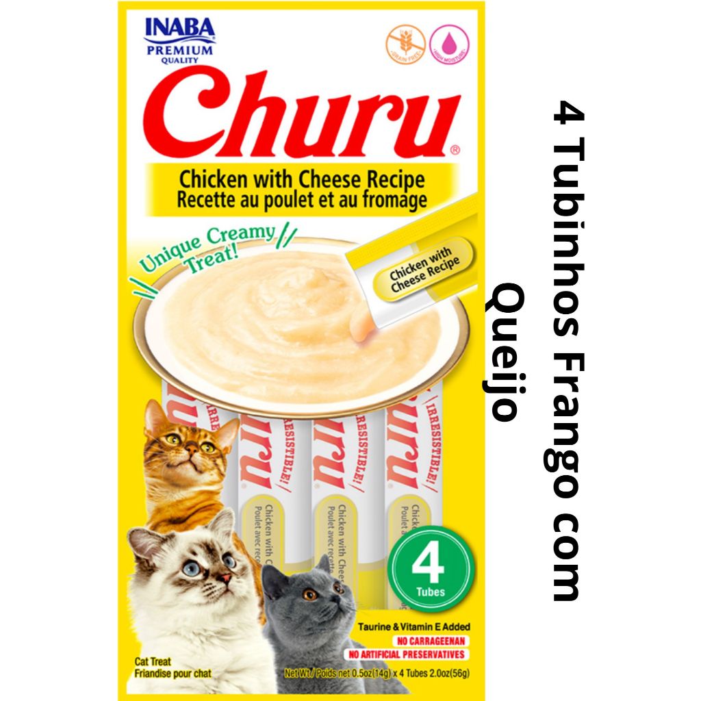 Petisco Gatos Pasta Churu Sabor FRANGO COM QUEIJO - Embalagem com 4 ...