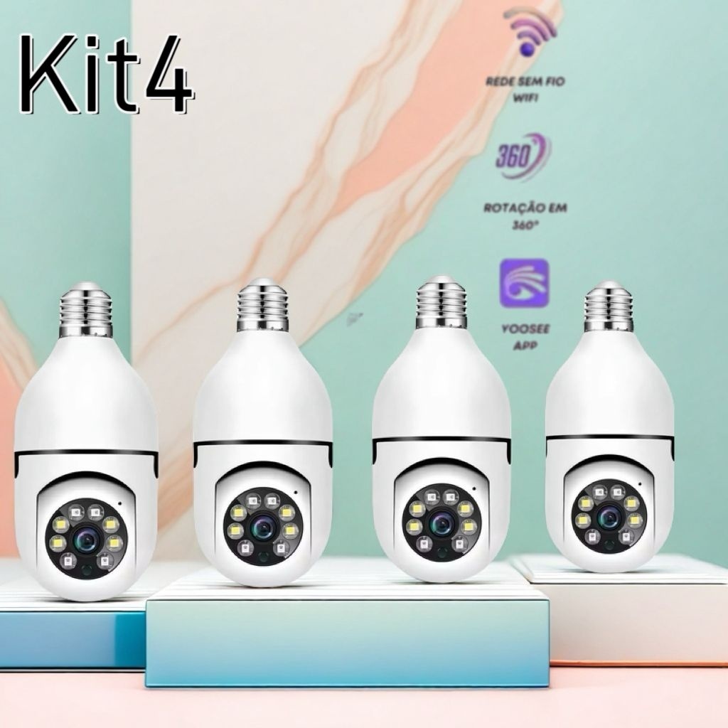 Kit Câmera de segurança a Prova D'água sem fio gira 360 com app Yousee full HD visão notturna