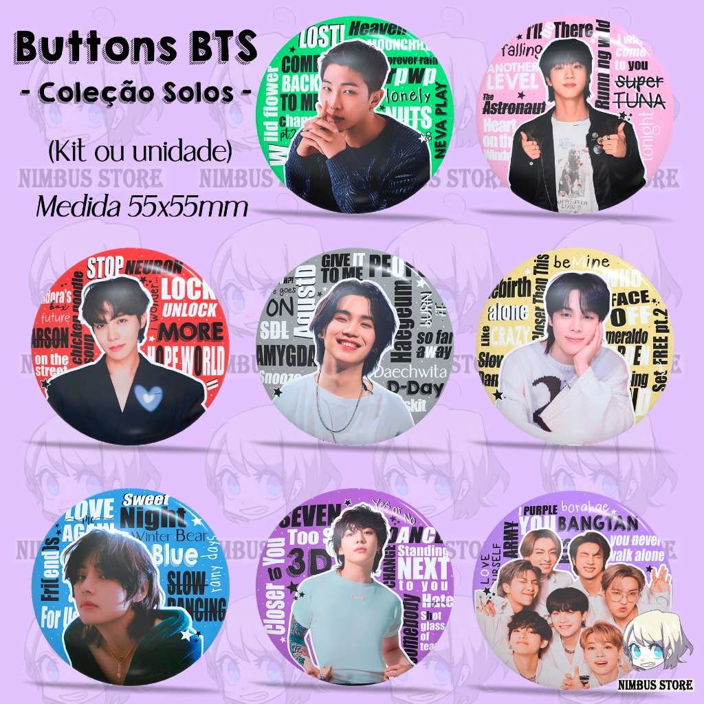 Kit Button BTS OT7 RM Jin Suga J-Hope Jimin V Jungkook army kpop