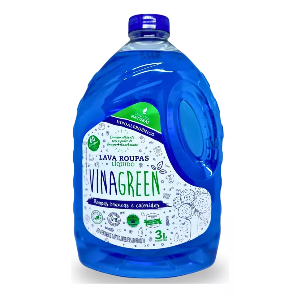 Lava Roupas Azul Liquido Tradicional Galão Vinagreen 3l - ORIGINAL ...